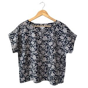 Pure Jill linen short sleeve top navy floral small petite